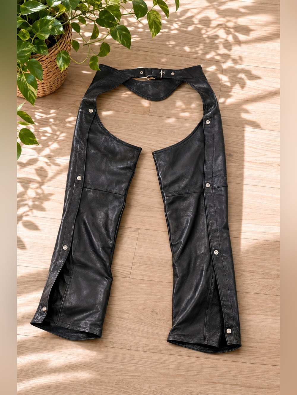 Vintage Glen Laine Leather Chaps‎ Black Women 12 Moto Western Biker Streetwear